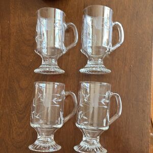 Vintage Princess House Heritage Pattern Etched Crystal Hot Beverage Mugs x4